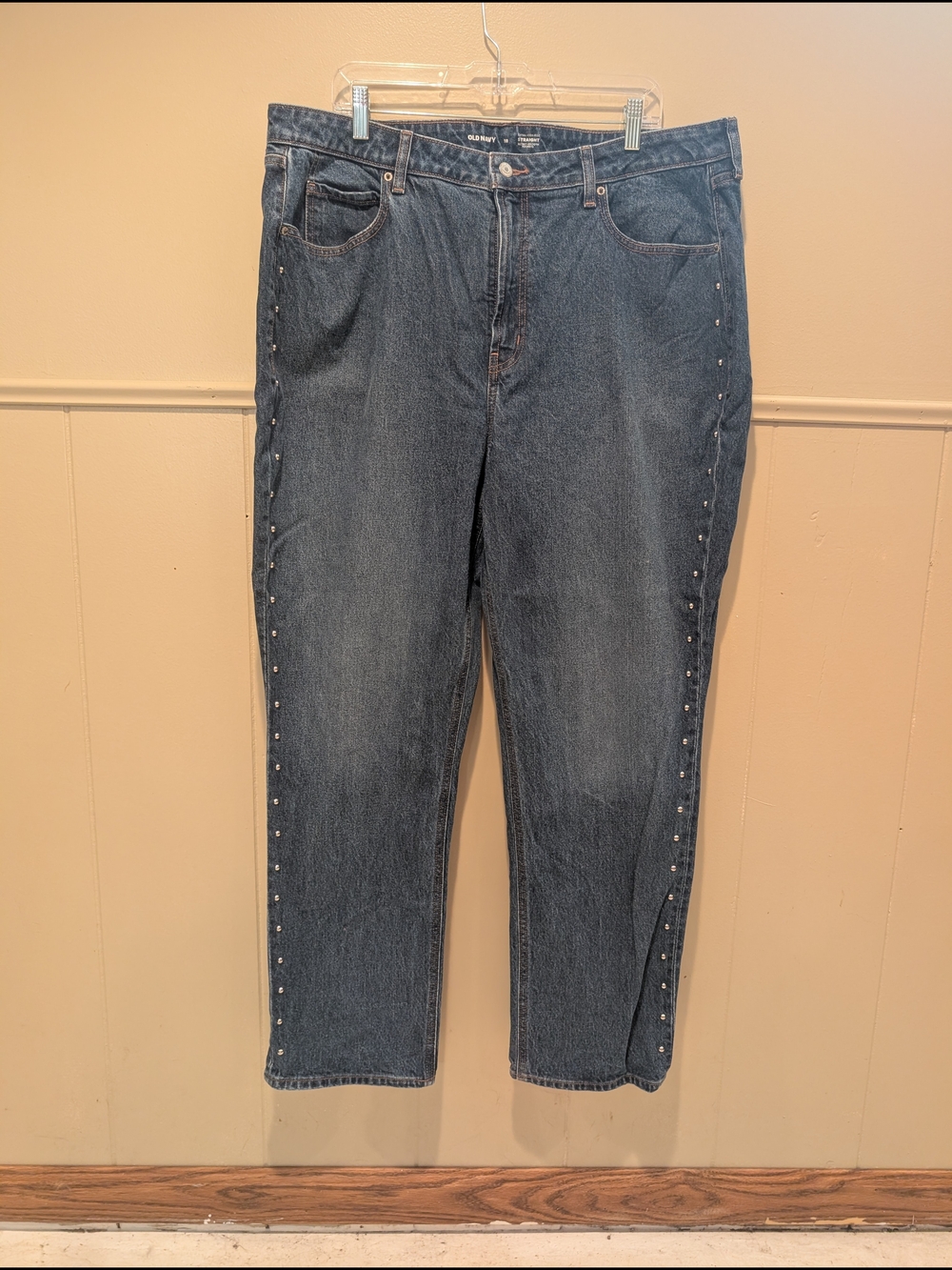 Old Navy Women's Dark Blue Straight-Leg Jeans with Side Studs